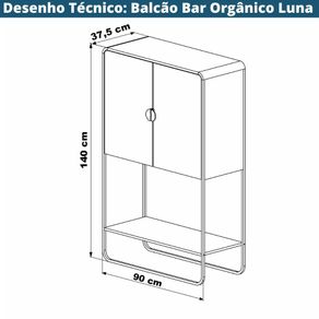 Balcao Bar Organico Luna Artesano 90 cm -larg- em MDP Hanover Quatro Portas Base Metal Dourado -5-